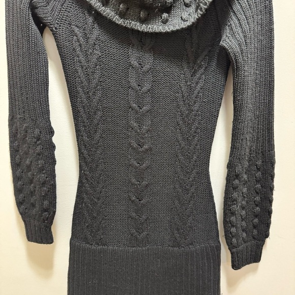 Guess by Marciano Black Wool Cable Knit Turtleneck Knit Dress Bobble Sleeve - Picture 12 of 15